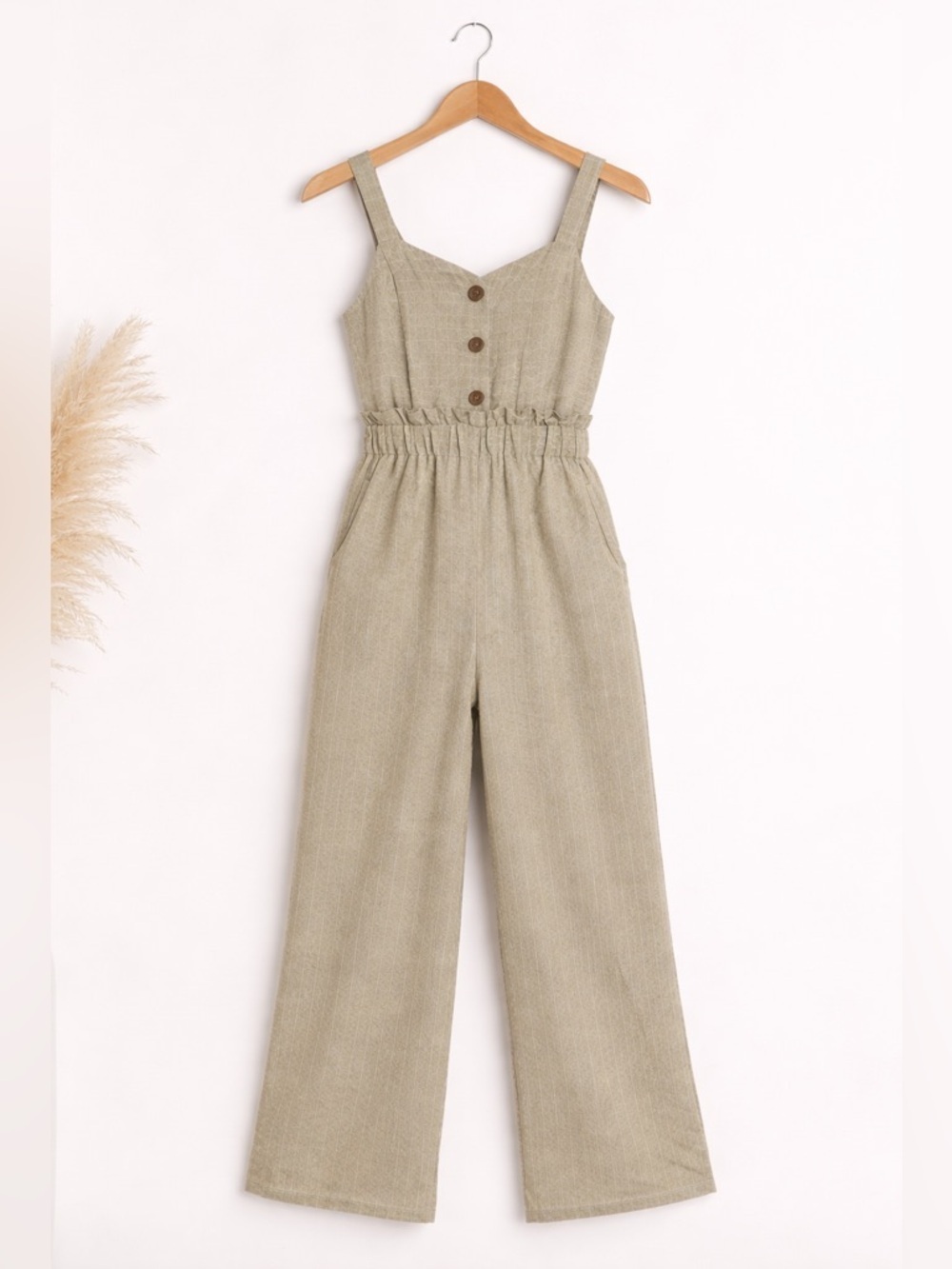 Romeo & Juliet Couture Linen Blend Pinstripe Wide Leg Jumpsuit Large NWT